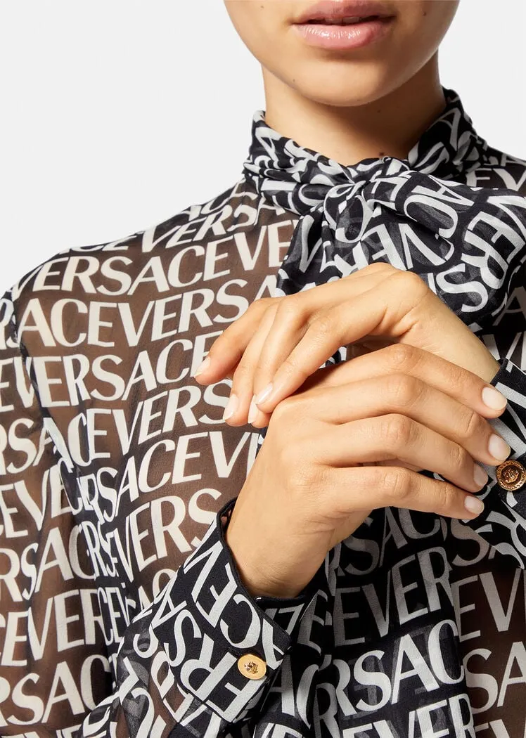 Versace Logo Print Sheer Midi Dress