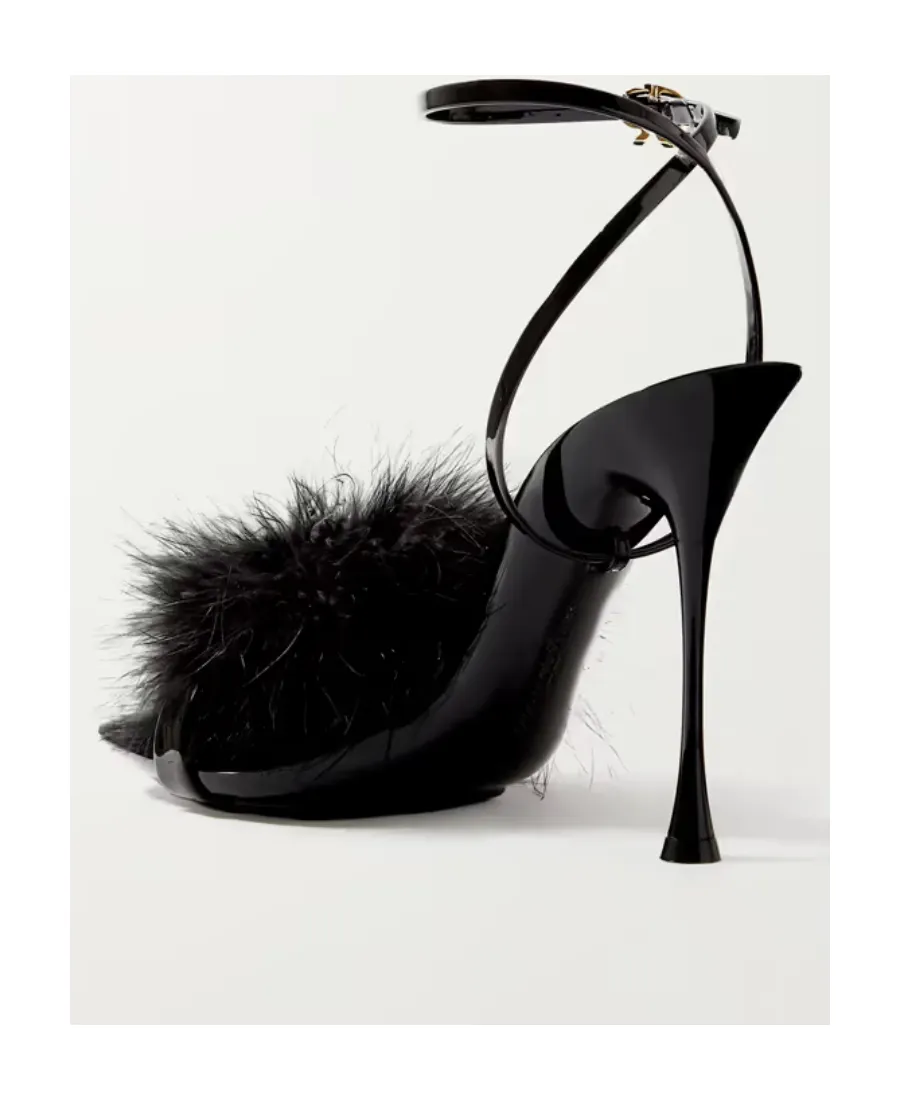 Spice Plume 95 Feather-Embellished Patent Leather Sandals