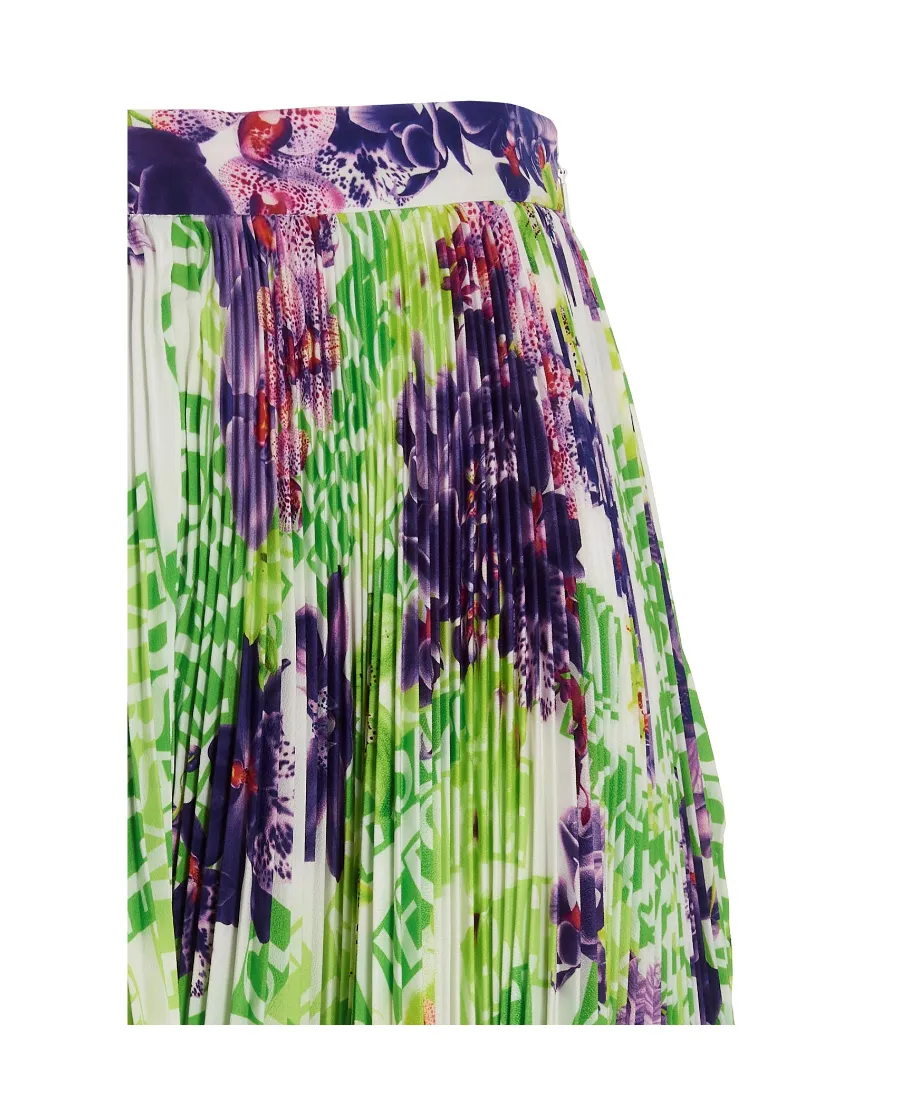 Versace Floral Printed Asymmetric Pleated Skirt