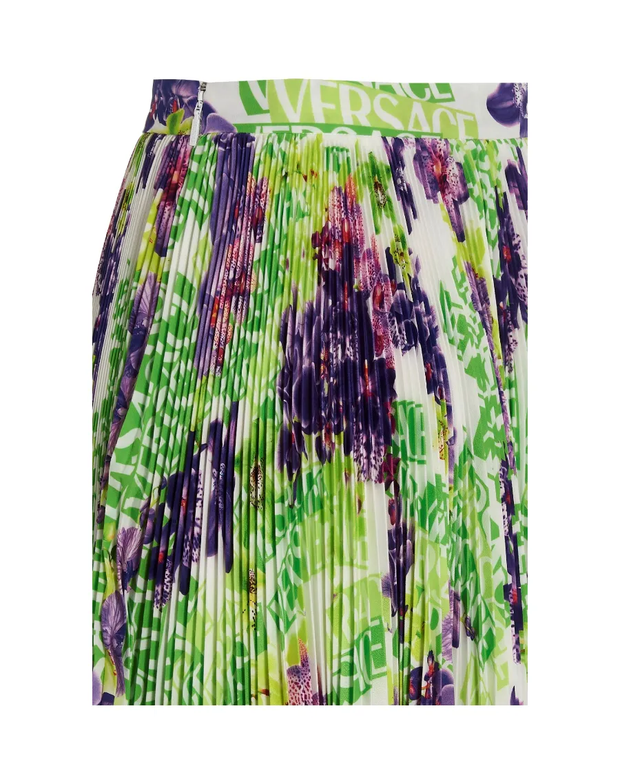 Versace Floral Printed Asymmetric Pleated Skirt