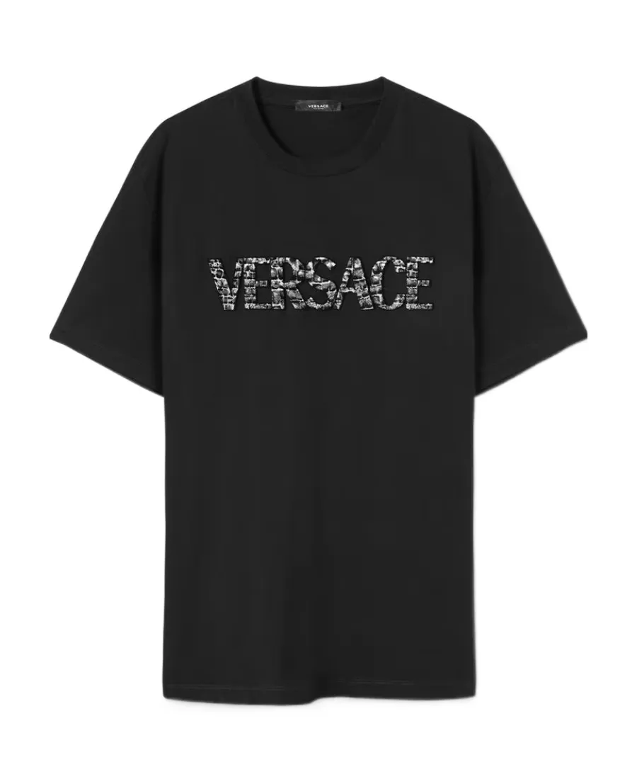 Versace Logo Embroidered Crewneck T-Shirt