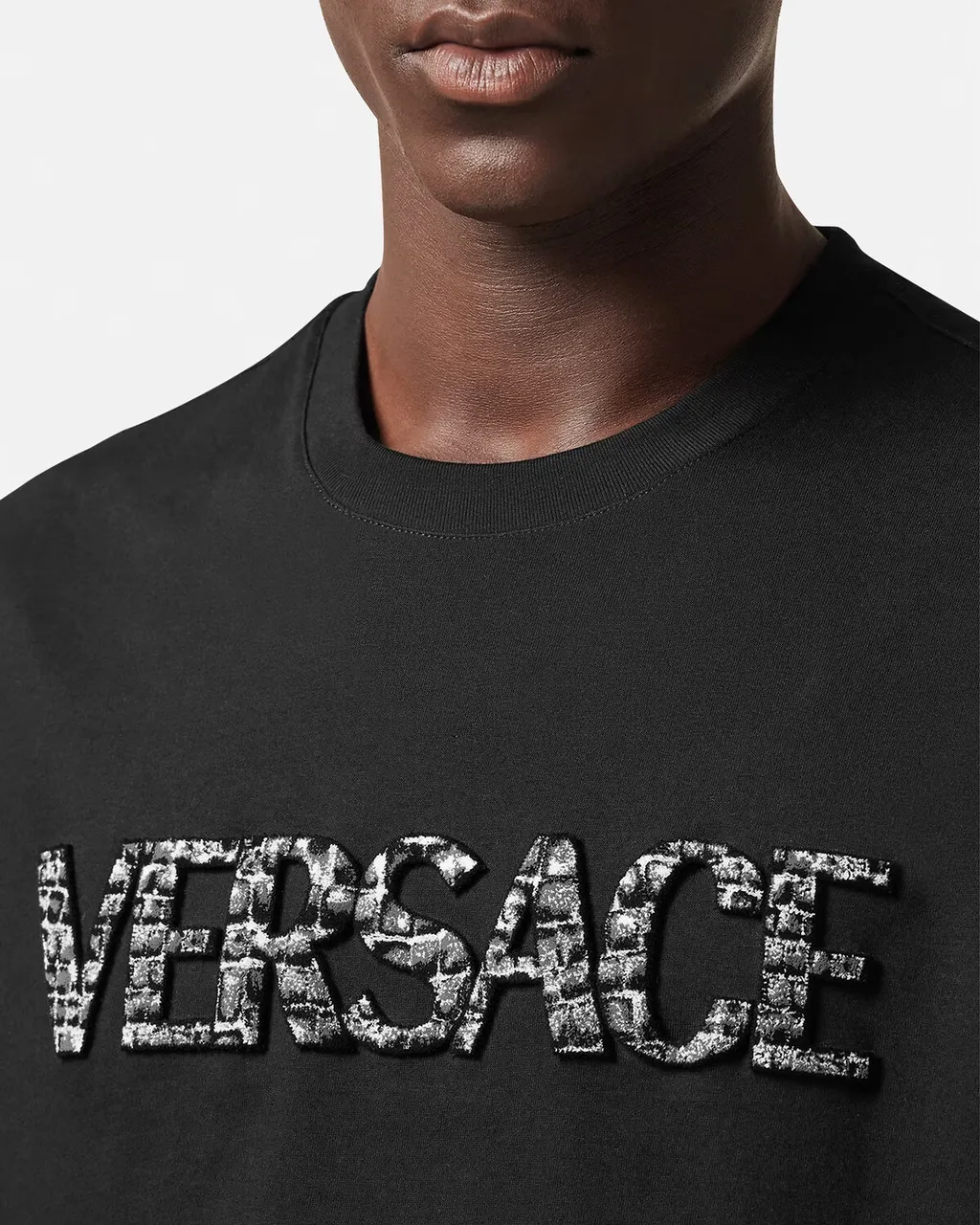 Versace Logo Embroidered Crewneck T-Shirt