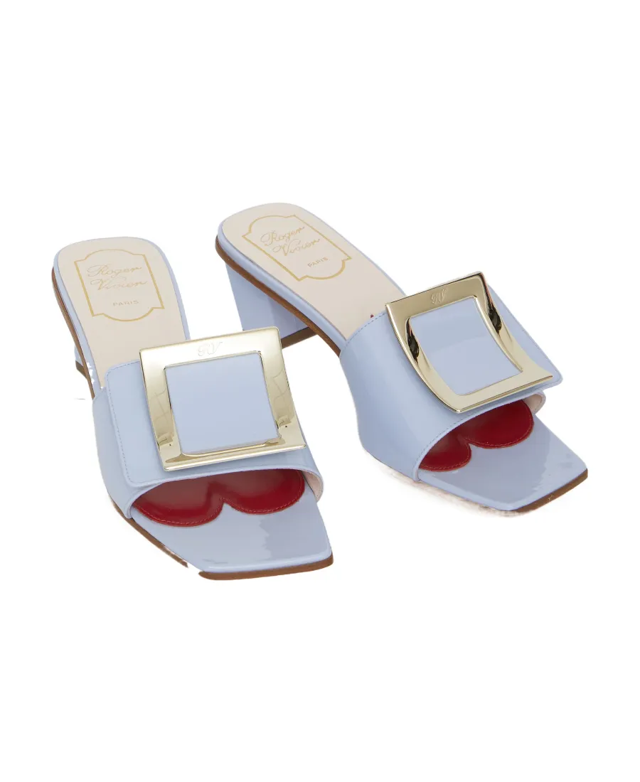 Love Metal Buckle Mules In Patent Leather