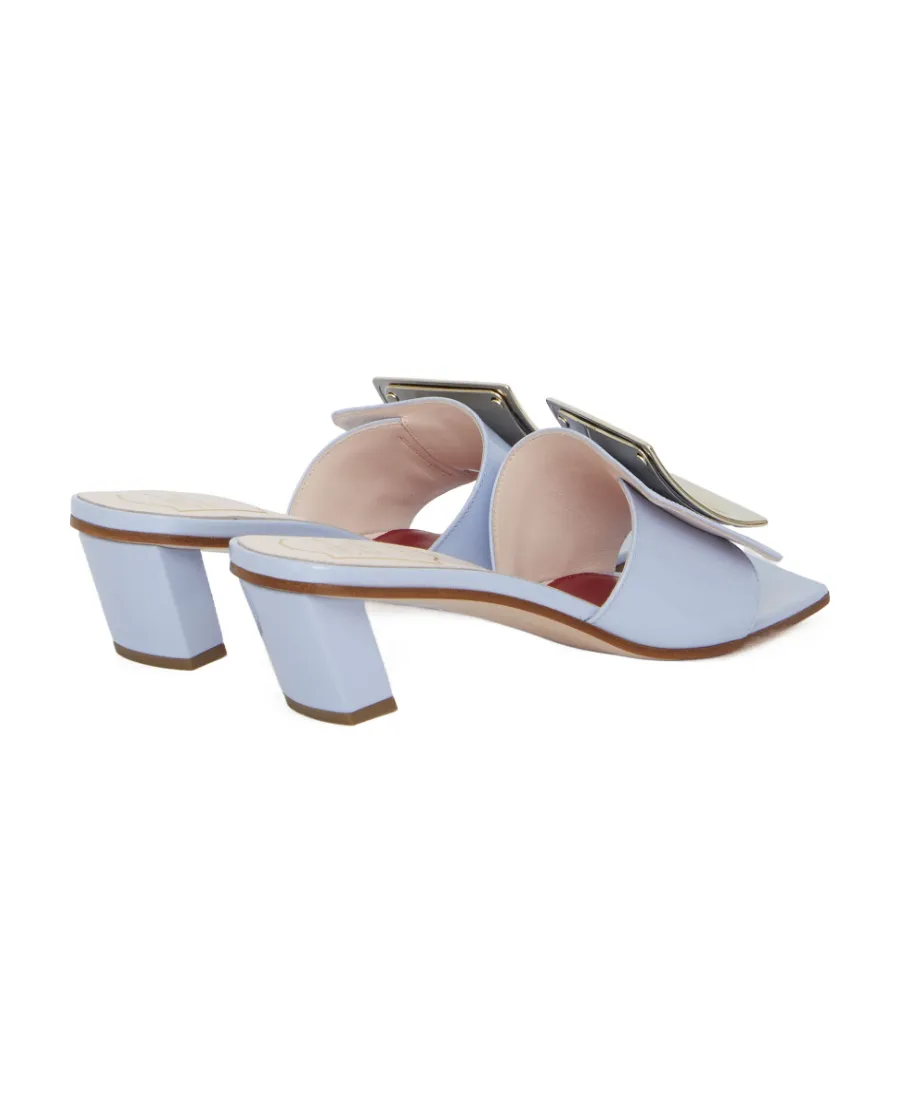 Love Metal Buckle Mules In Patent Leather