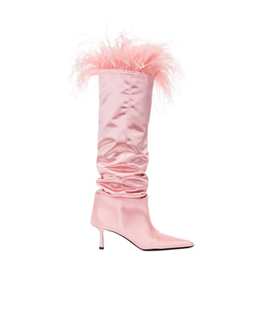 Alexander Wang Viola Feather-Trim Pointed-Toe Boots