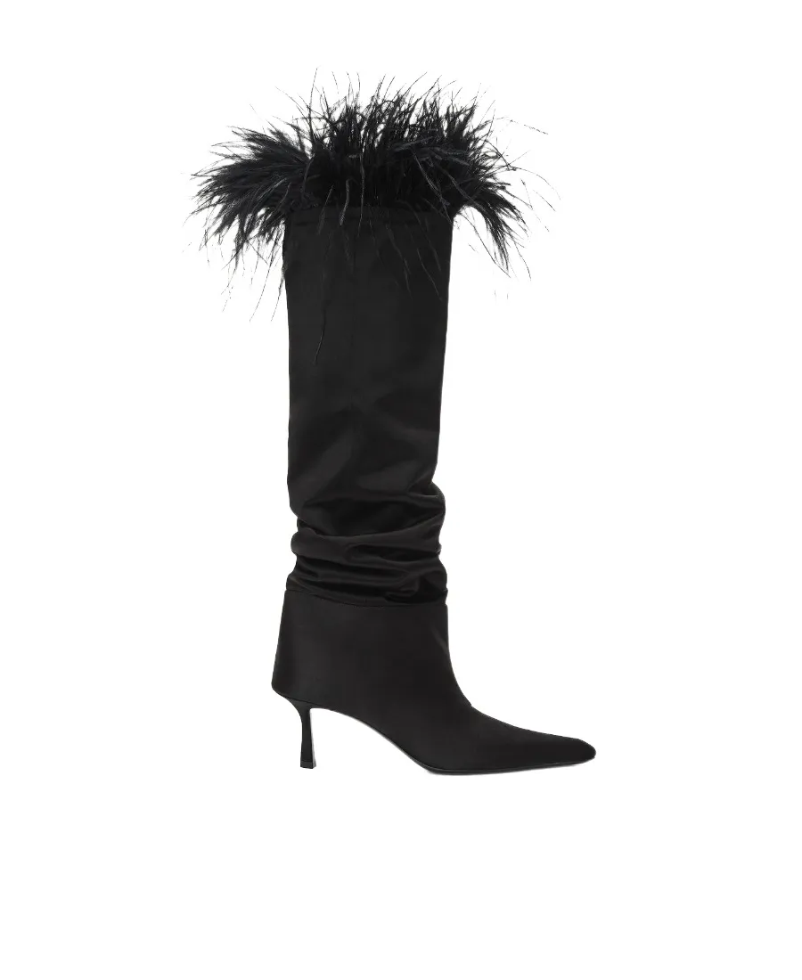Alexander Wang Viola Feather-Trim Pointed-Toe Boots