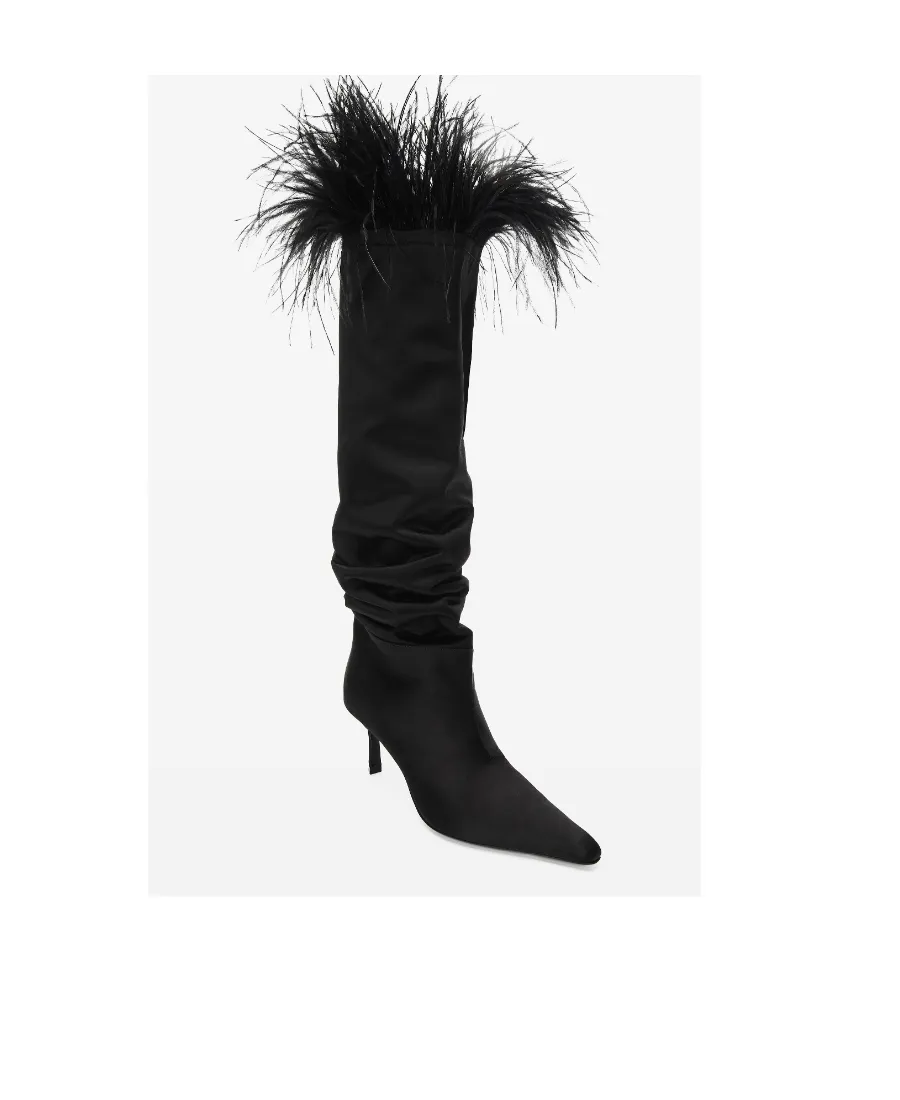 Alexander Wang Viola Feather-Trim Pointed-Toe Boots
