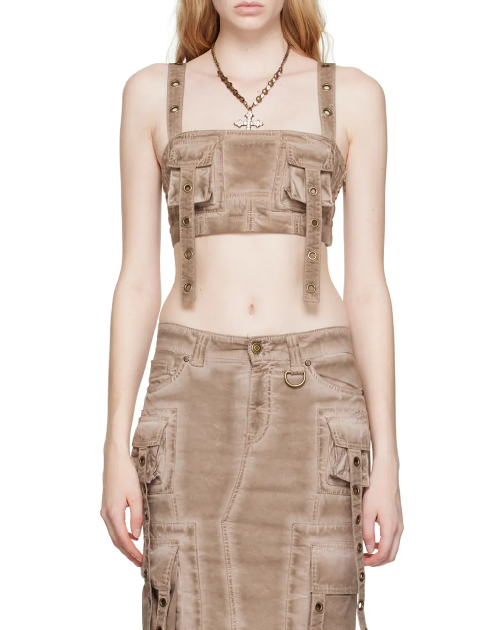 Blumarine Cargo-Style Eyelet Detailed Cropped Top
