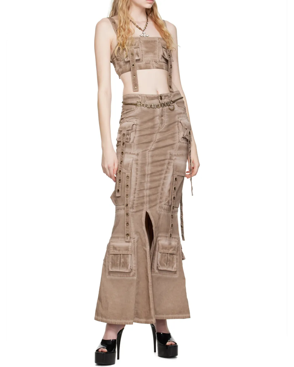 Blumarine Cargo-Style Eyelet Detailed Cropped Top