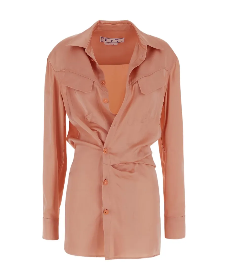 Off-White Buttoned Long-Sleeved Dress