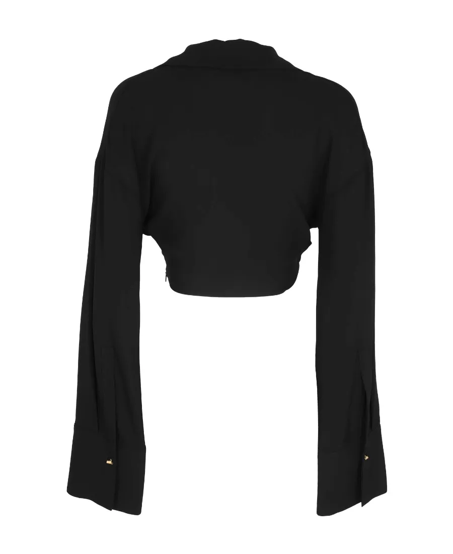 Blumarine Twist Detailed Cropped Long-Sleeved Top