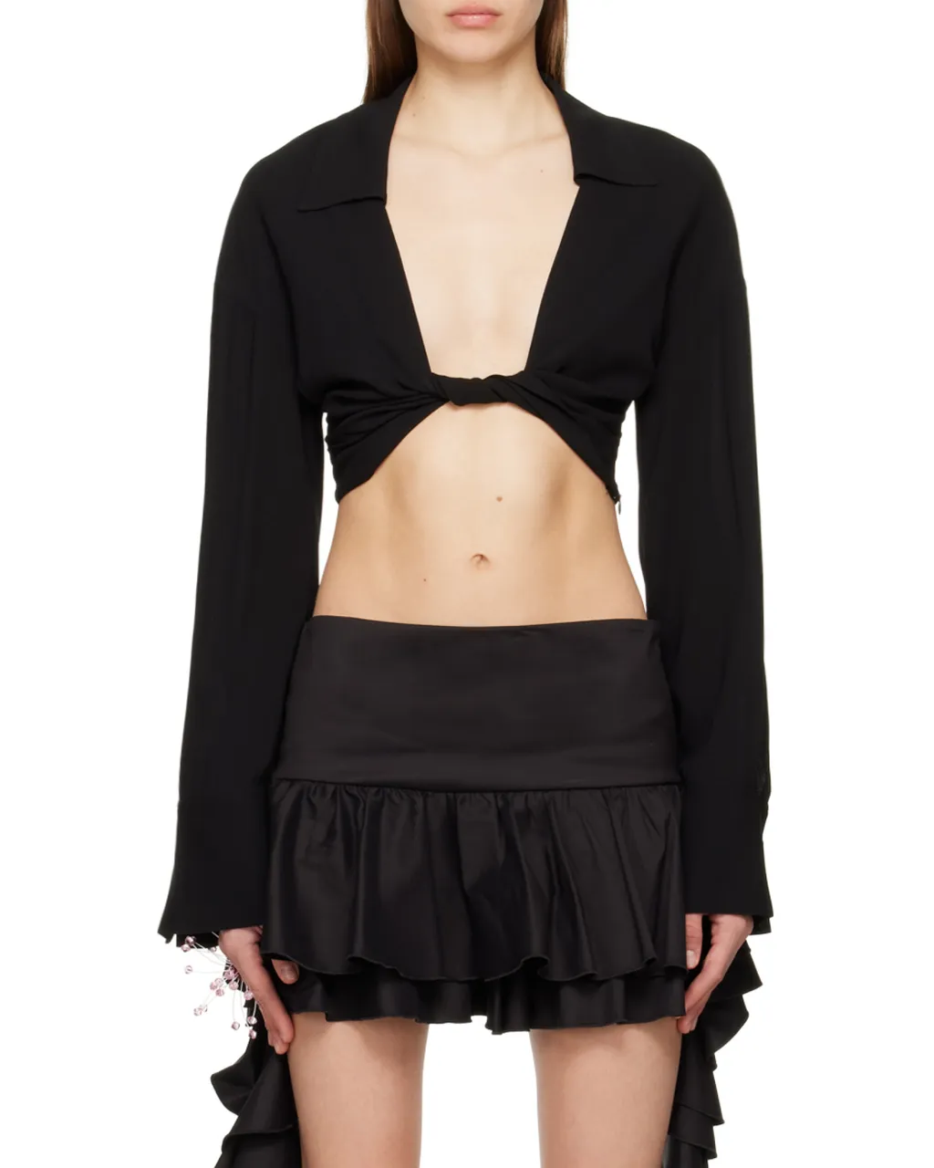 Blumarine Twist Detailed Cropped Long-Sleeved Top