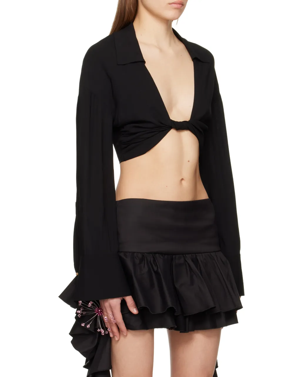 Blumarine Twist Detailed Cropped Long-Sleeved Top
