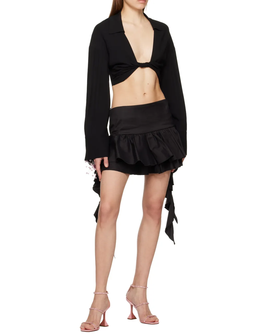 Blumarine Twist Detailed Cropped Long-Sleeved Top