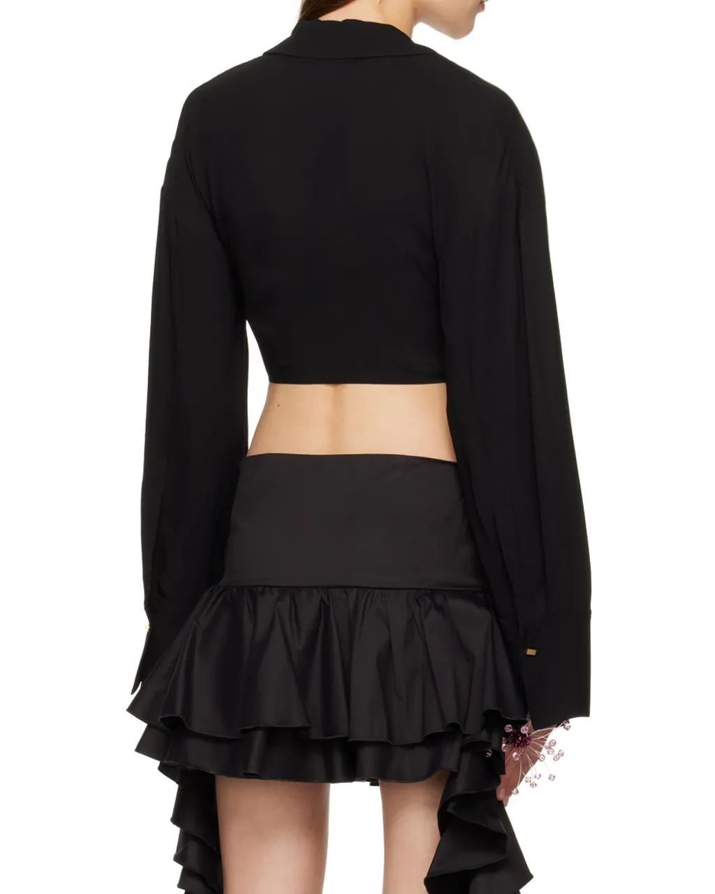 Blumarine Twist Detailed Cropped Long-Sleeved Top