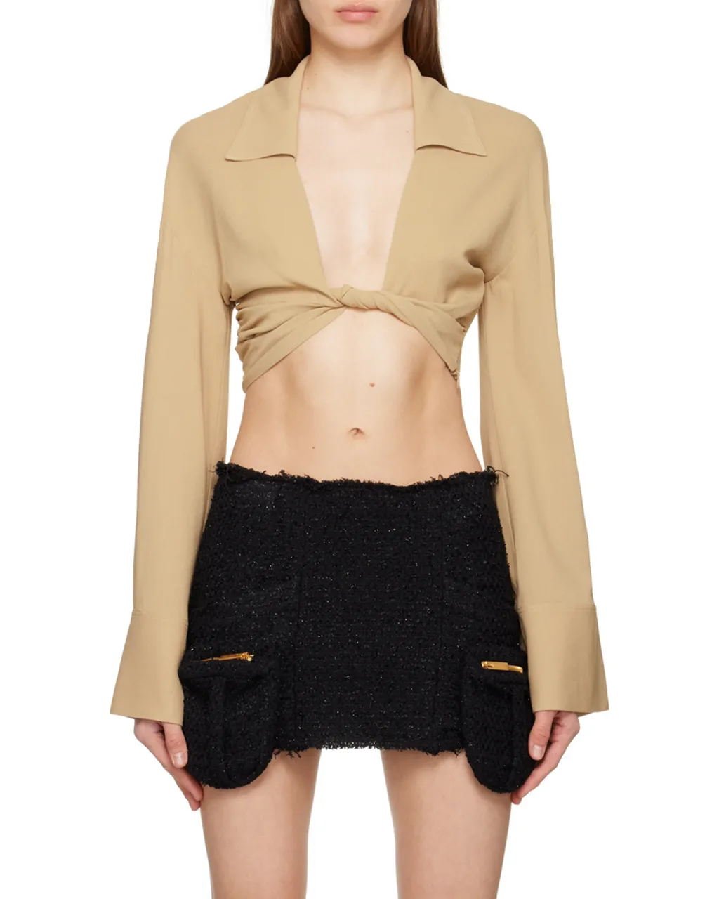 Front-Knot Cropped Shirt