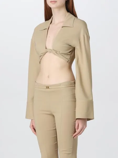 Front-Knot Cropped Shirt