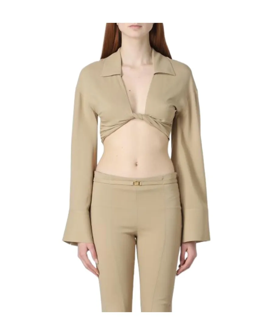 Front-Knot Cropped Shirt