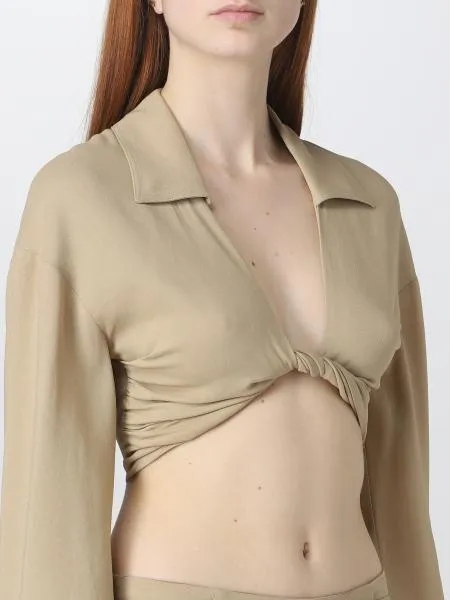 Front-Knot Cropped Shirt