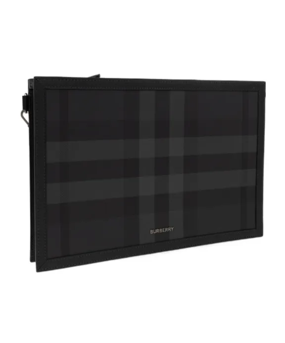 Burberry Frame Logo Plaque Checked Clutch Bag