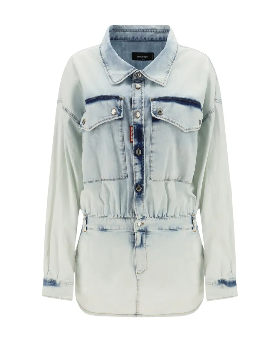 Dsquared2 Long Sleeved Washed Denim Mini Dress