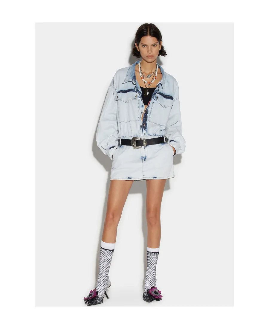 Dsquared2 Long Sleeved Washed Denim Mini Dress