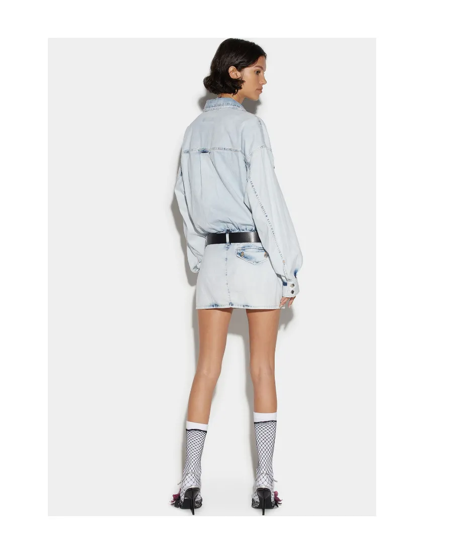 Dsquared2 Long Sleeved Washed Denim Mini Dress