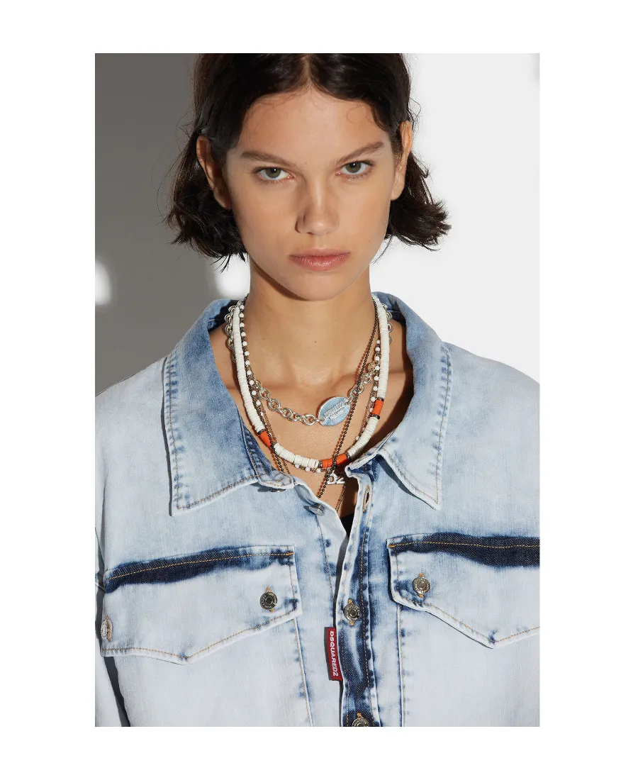 Dsquared2 Long Sleeved Washed Denim Mini Dress