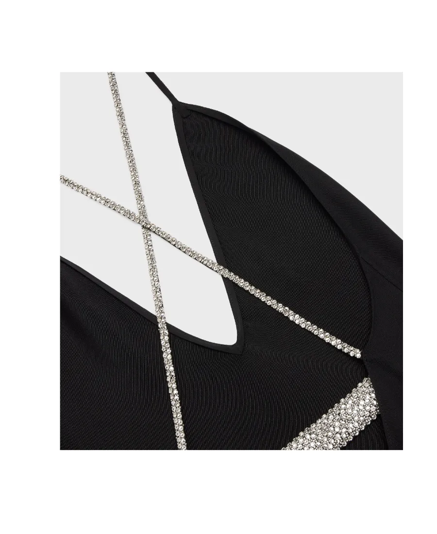 Lingerie Dress With Rhinestones In Satin-Lined CrÊPe