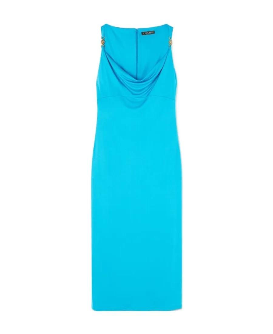 Versace Logo Plaque Cowl-Neck Midi Dress