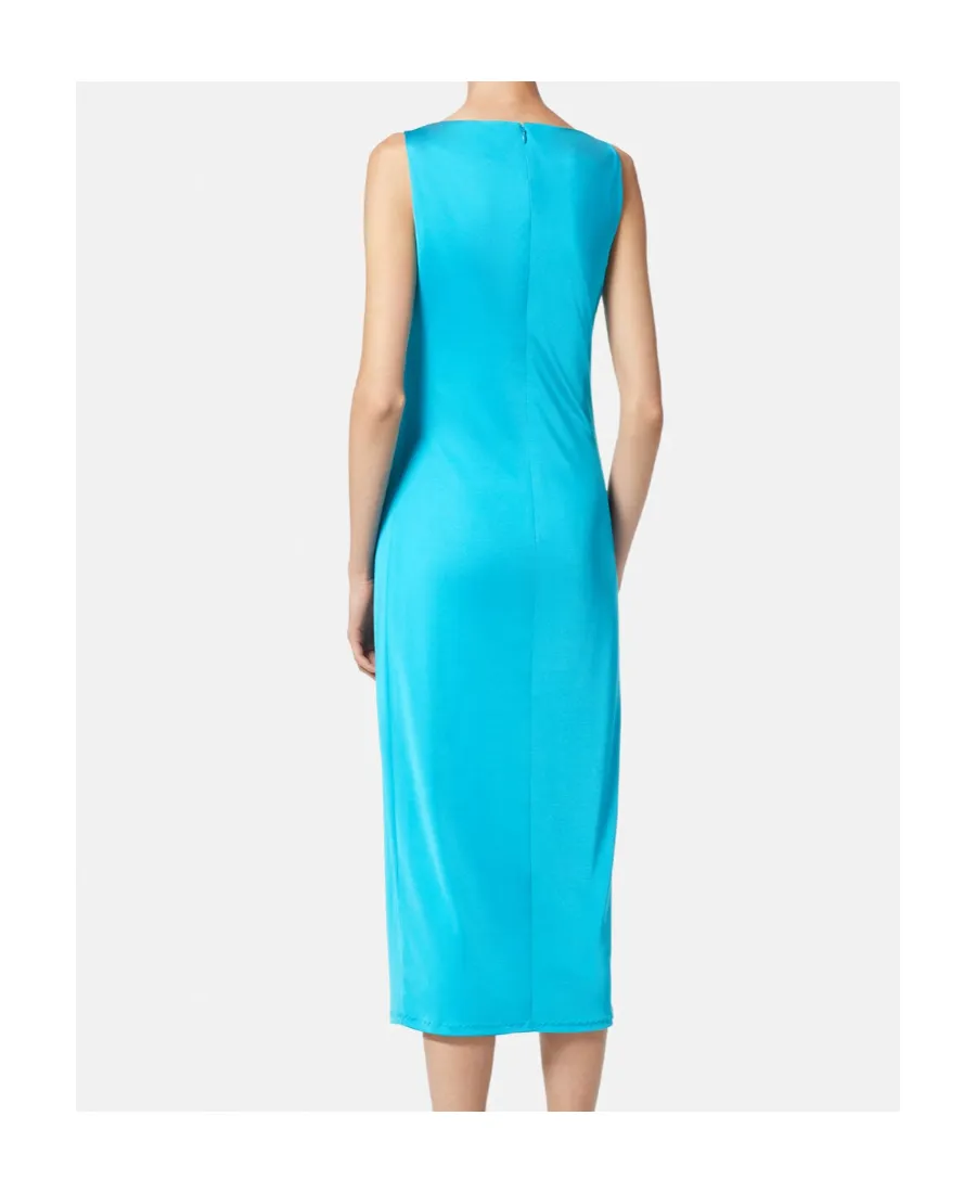 Versace Logo Plaque Cowl-Neck Midi Dress