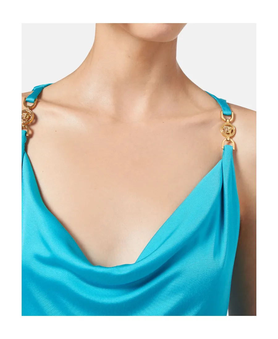Versace Logo Plaque Cowl-Neck Midi Dress