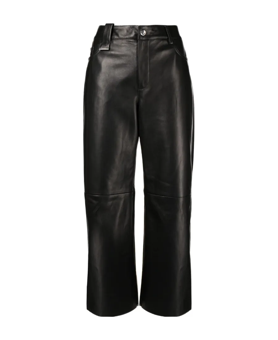 High-Waist Wide-Leg Leather Trousers