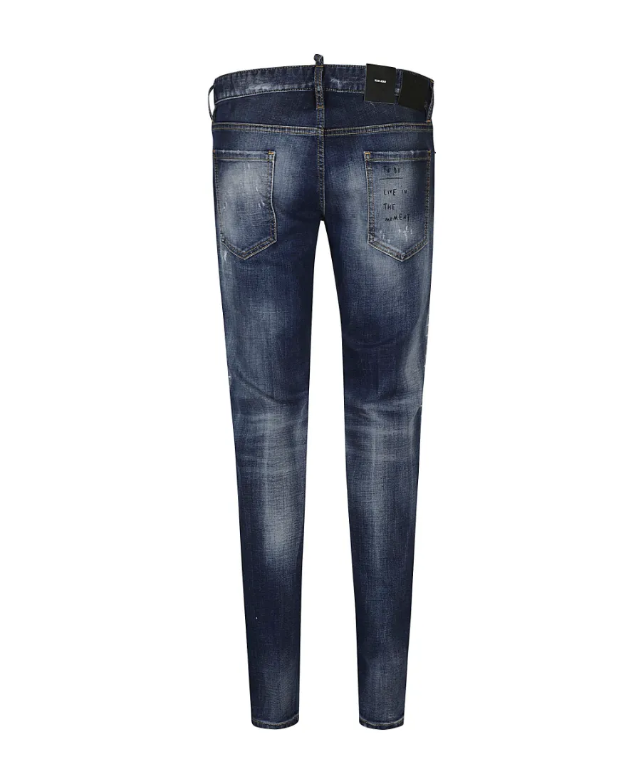 Mid-Wash Distressed Slim Fit Jeans