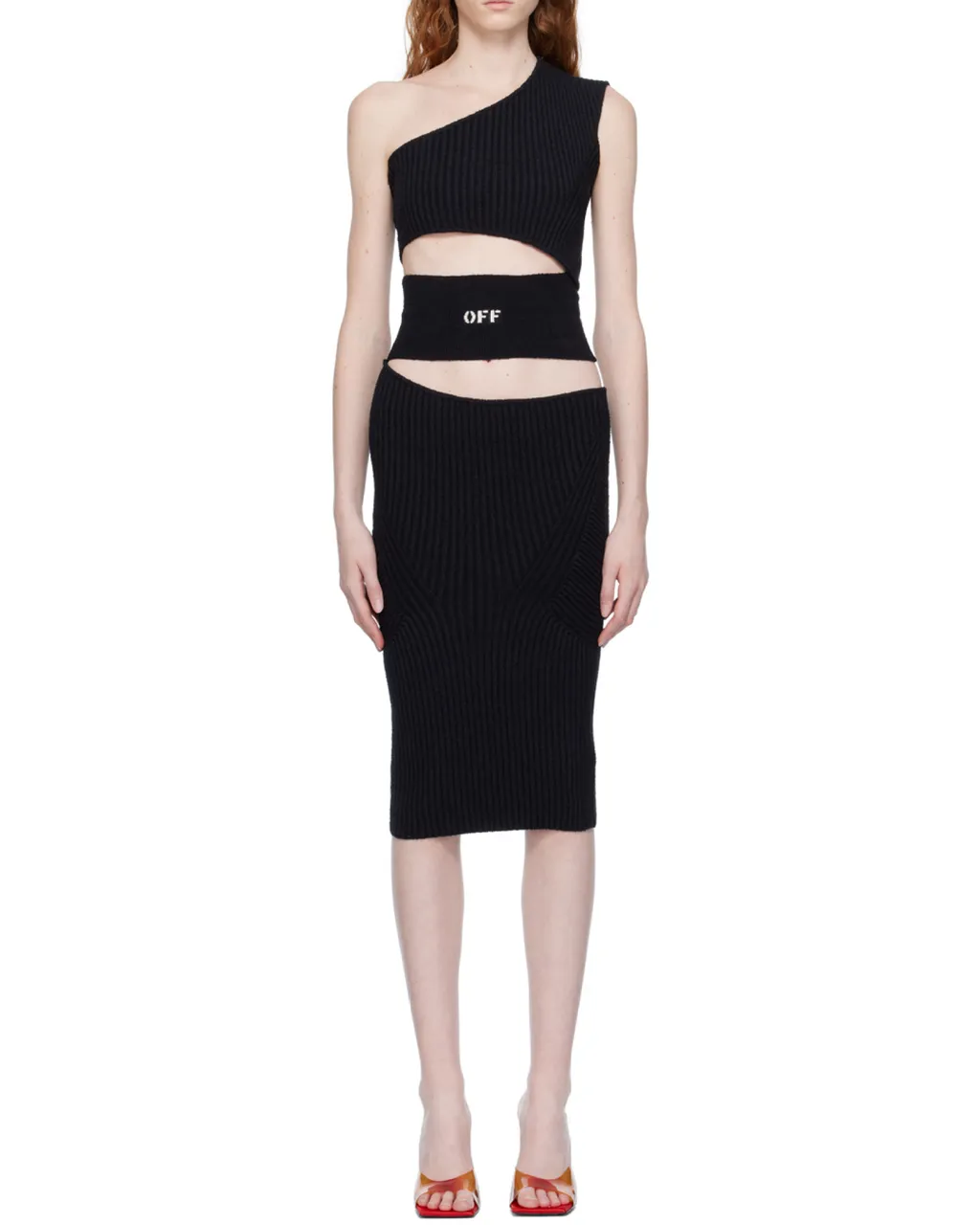Off-White Logo Patch Cut-Out One-Shoulder Dress