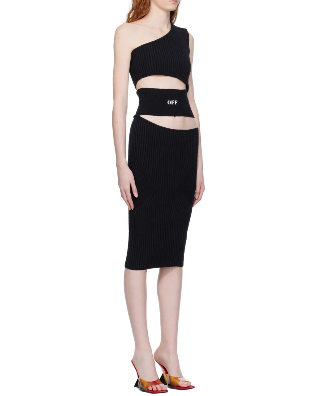 Off-White Logo Patch Cut-Out One-Shoulder Dress
