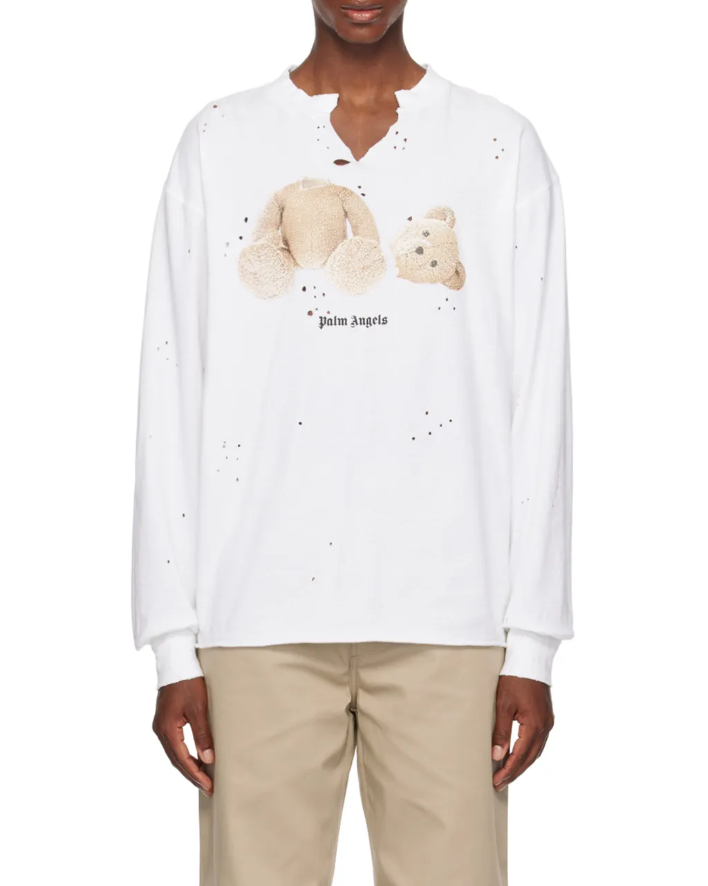 Palm Angels Logo Printed Distressed Sweatshirt