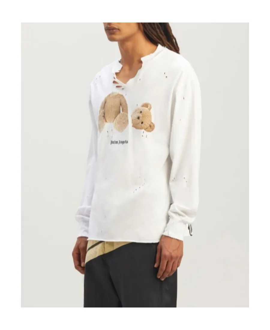 Palm Angels Logo Printed Distressed Sweatshirt