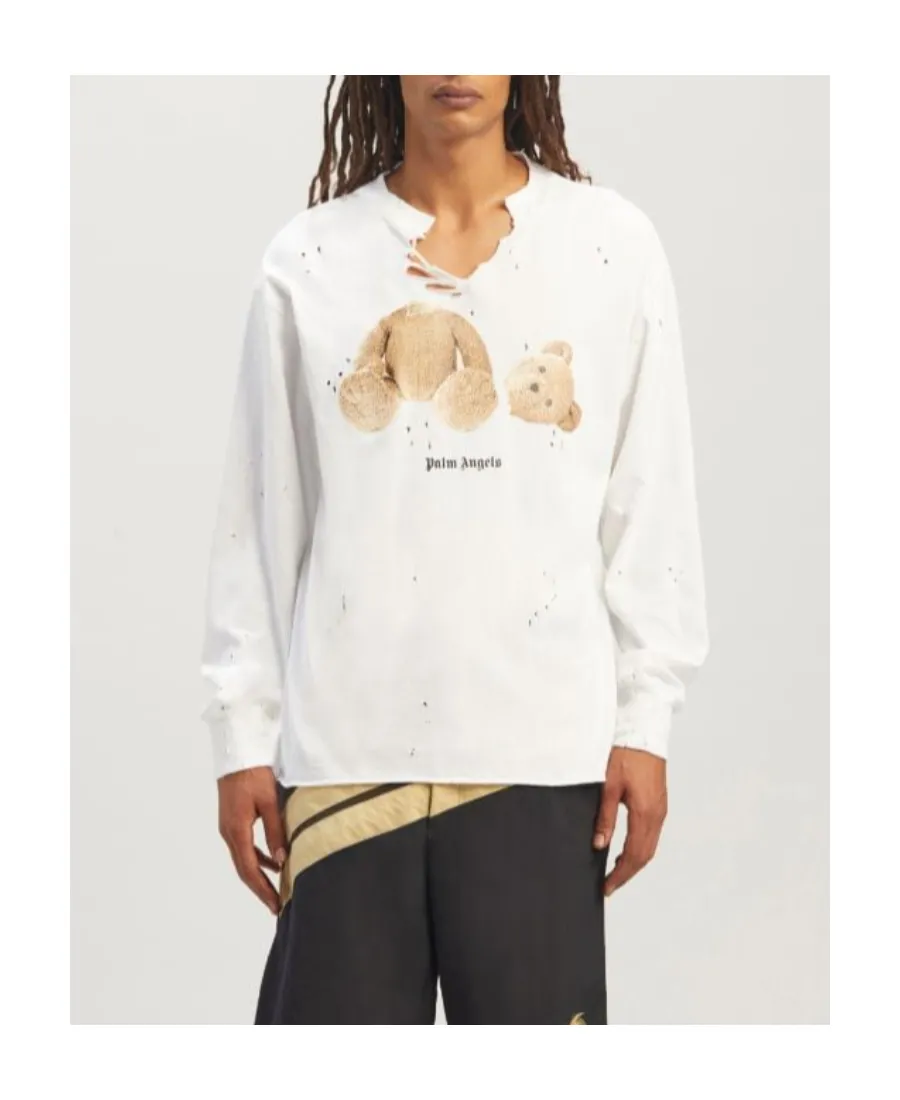 Palm Angels Logo Printed Distressed Sweatshirt