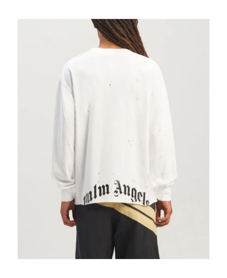 Palm Angels Logo Printed Distressed Sweatshirt