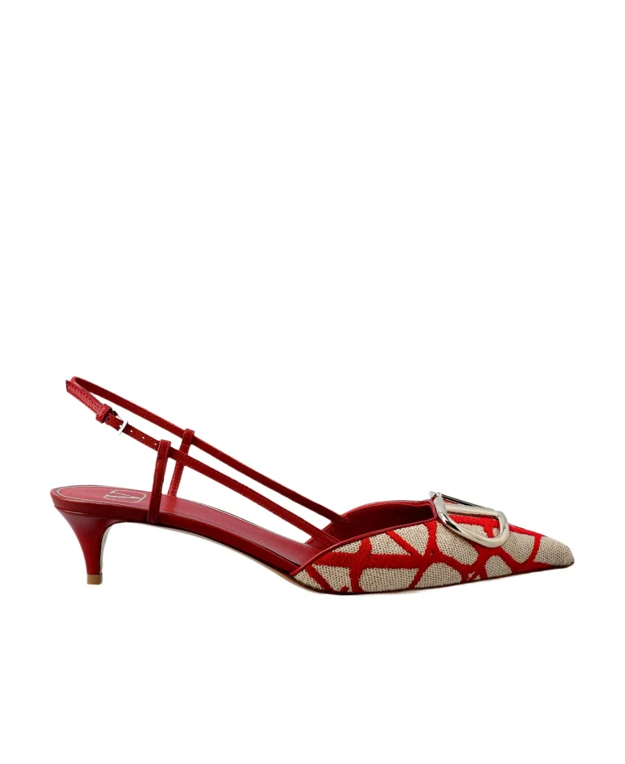 Valentino Logo Plaque Pointed Toe Slingback Pumps