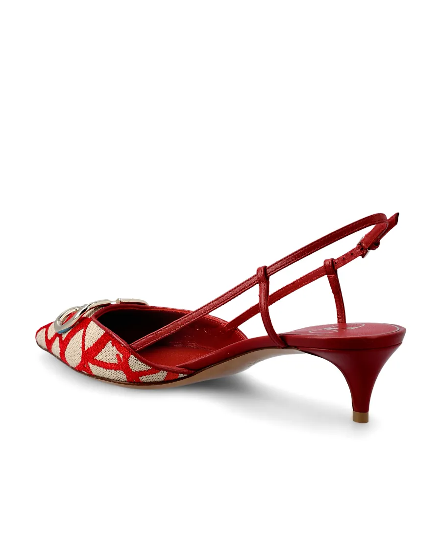 Valentino Logo Plaque Pointed Toe Slingback Pumps