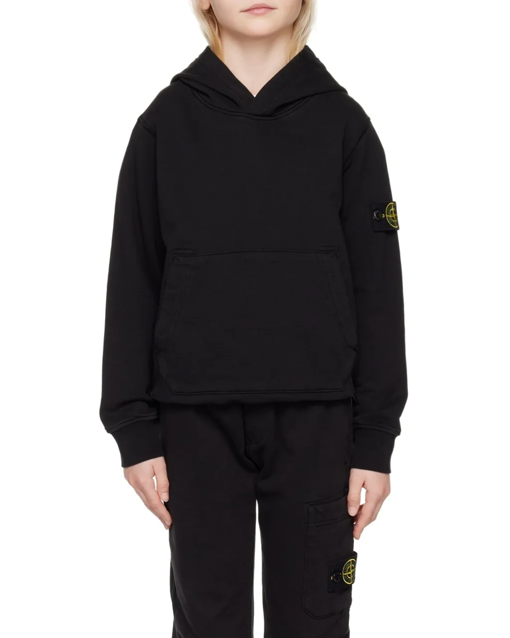 Stone Island Junior Logo Patch Long Sleeved Hoodie