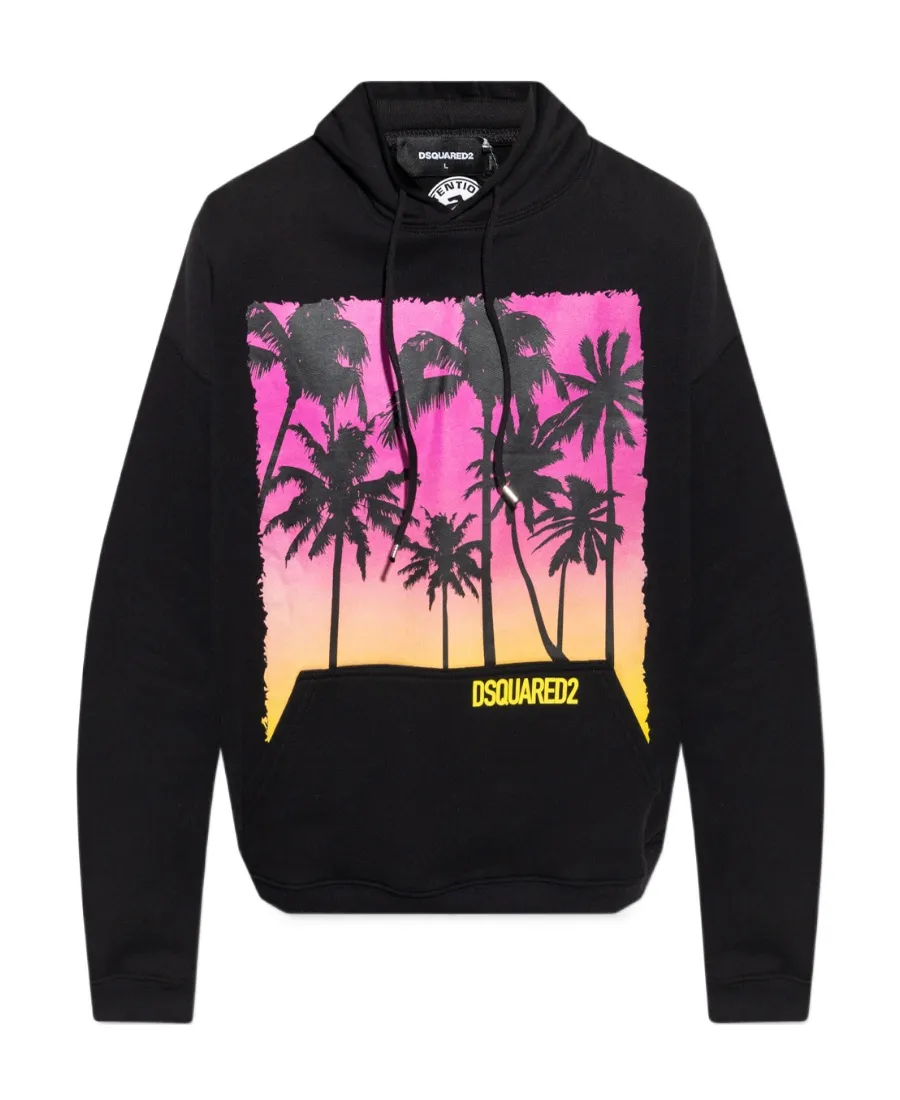 Dsquared2 Palm-Tree Printed Drawstring Hoodie