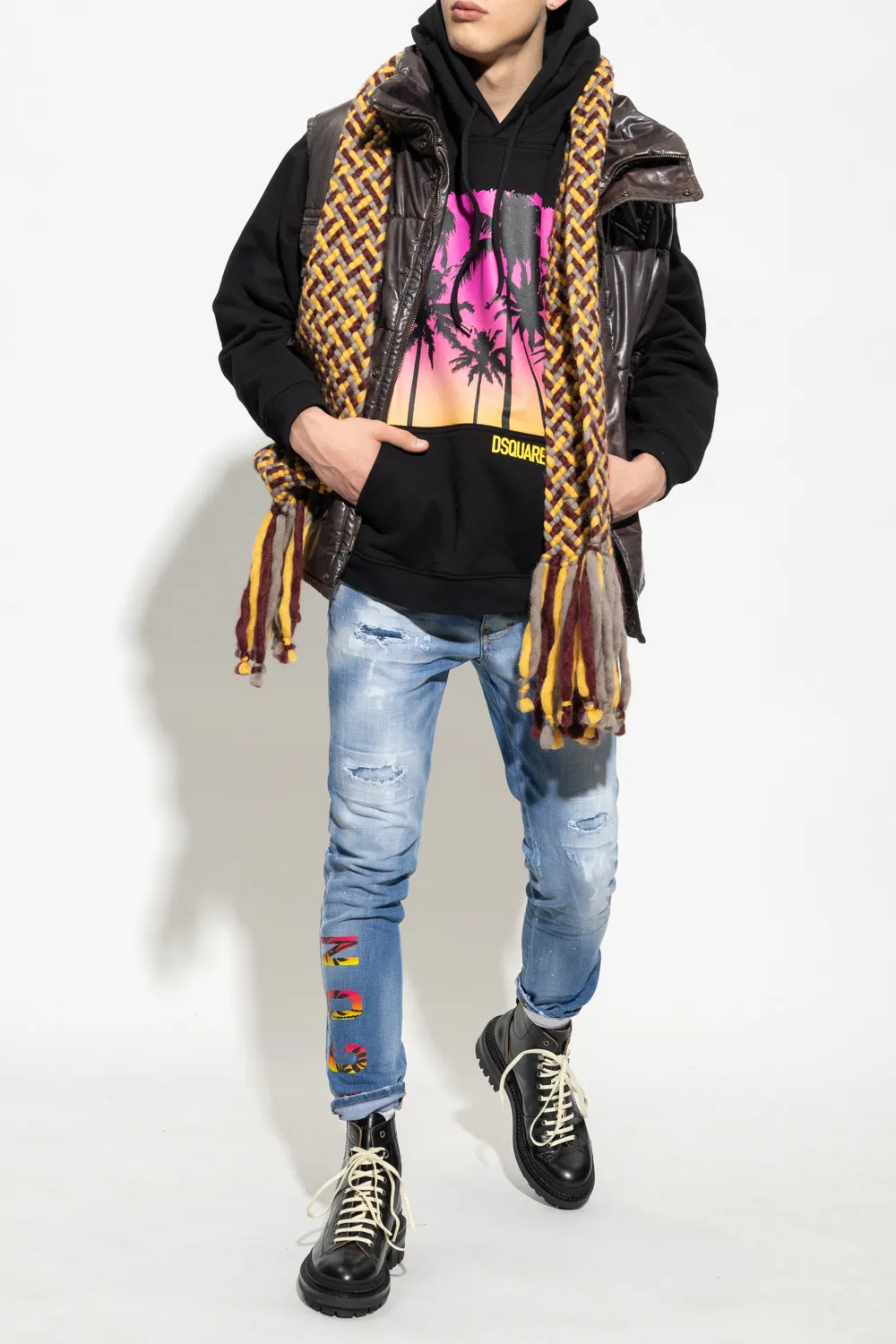 Dsquared2 Palm-Tree Printed Drawstring Hoodie