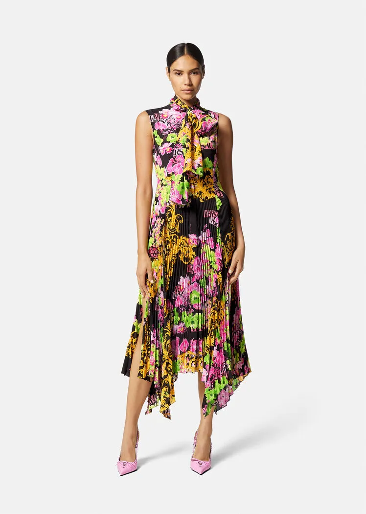 Versace Floral Printed Asymmetric Sleeveless Dress