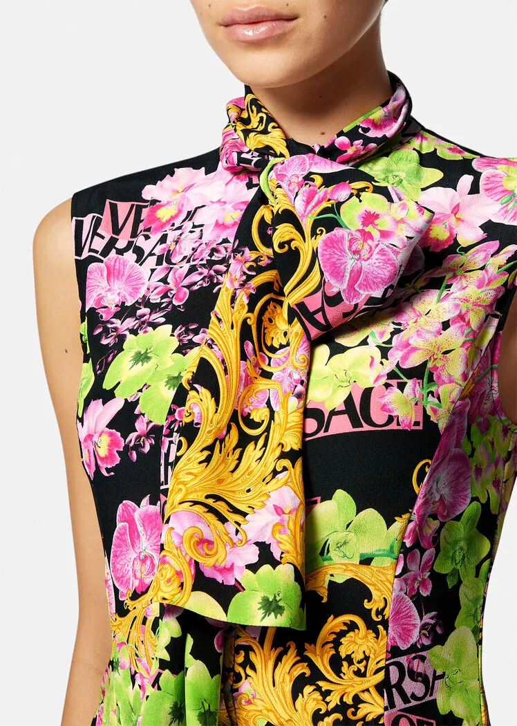 Versace Floral Printed Asymmetric Sleeveless Dress