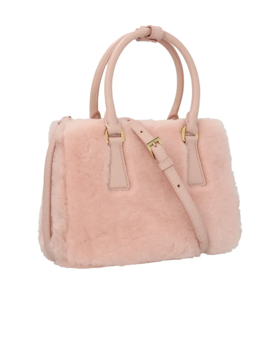 Prada Logo Plaque Teddy Bowling Top Handle Bag