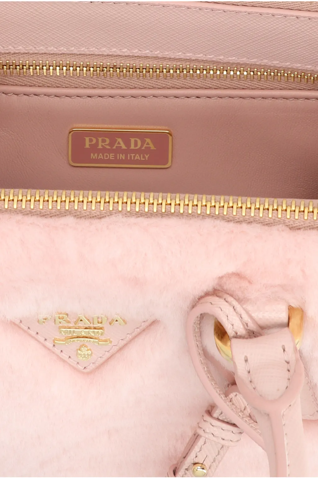 Prada Logo Plaque Teddy Bowling Top Handle Bag