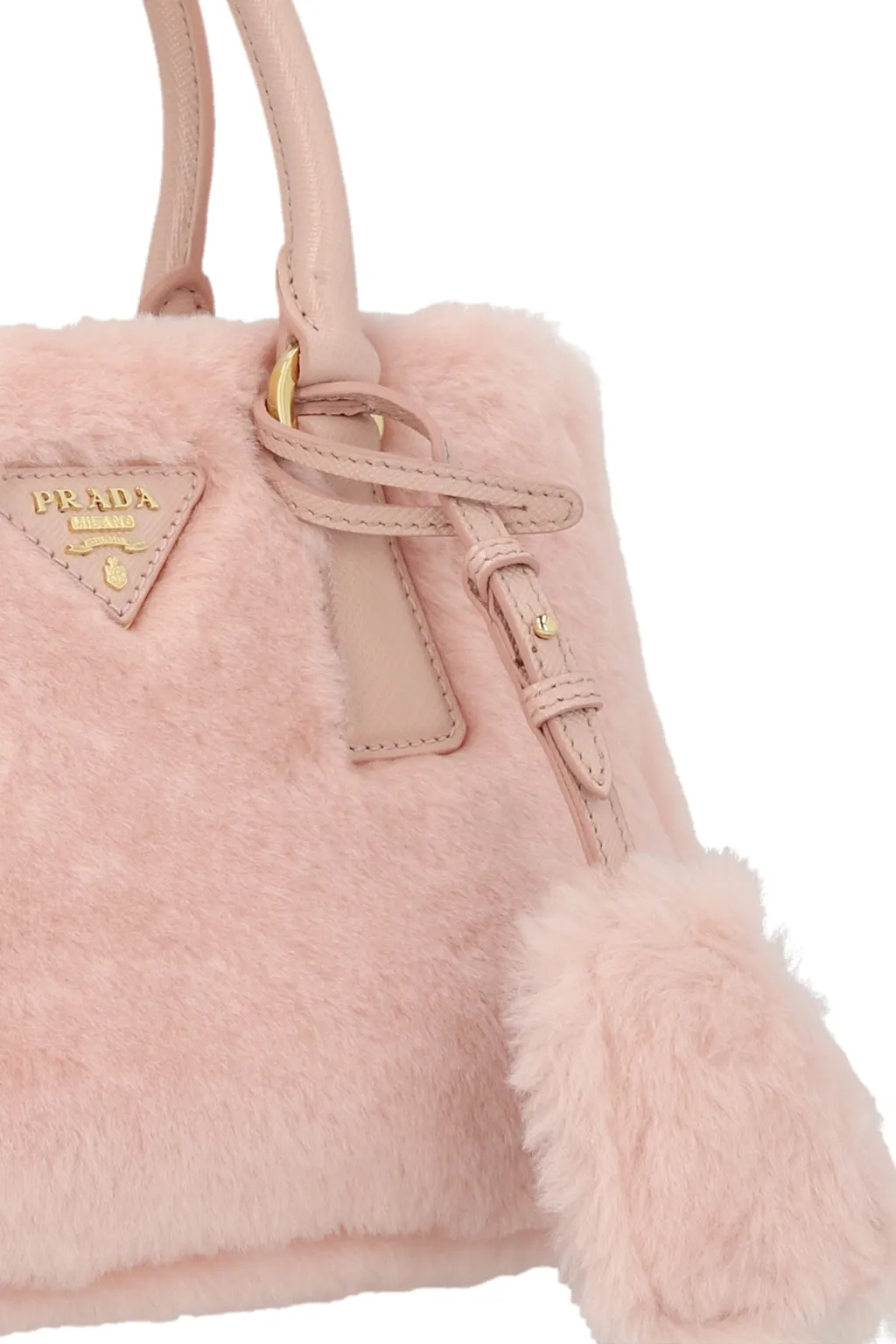 Prada Logo Plaque Teddy Bowling Top Handle Bag